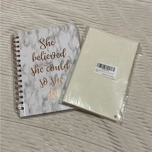 Brand new notebook and pack of letter stencils